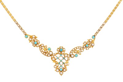 Lot 169 - A turquoise and seed pearl necklace, circa 1910
