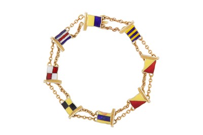 Lot 23 - Benzie | A gold and enamel nautical flag bracelet, 1963
