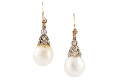 Lot 165 - A pair of pearl and diamond pendent earrings, circa 1900