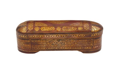 Lot 398 - A LARGE DYED AND GILT LEATHER-LINED CALLIGRAPHER'S TOOLBOX