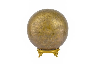 Lot 239 - A LARGE ENGRAVED BRASS CELESTIAL GLOBE WITH BURAQ AND VIEWS OF ISLAMIC HOLY CITIES