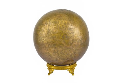 Lot 239 - A LARGE ENGRAVED BRASS CELESTIAL GLOBE WITH BURAQ AND VIEWS OF ISLAMIC HOLY CITIES