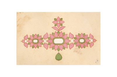 Lot 293 - A POLYCHROME-PAINTED SKETCH OF AN INDIAN GEM-SET SARPECH TURBAN ORNAMENT