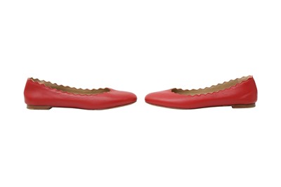 Lot 20 - Chloe Red Scallop Edge Ballerina Pump - Size 36.5