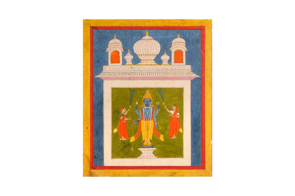 Lot 335 - A PUJA SCENE WITH LORD VISHNU'S MURTI