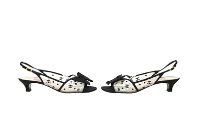 Lot 432 - Chanel Black Mesh Bow Heeled Sling Back - Size 42