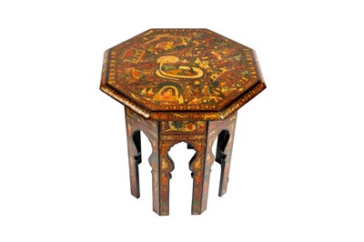 Lot 253 - A POLYCHROME-PAINTED LACQUERED OCCASIONAL TABLE WITH HINDU DEITIES