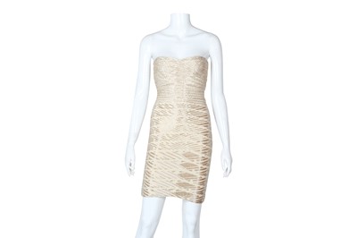 Lot 242 - Herve Leger Beige Embellished Bandage Mini Lot 242 - Herve Leger Beige Embellished Bandage Mini