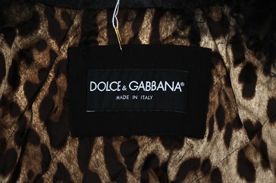 Lot 553 - Dolce & Gabbana Black Leather Fur Collar Jacket - Size 42