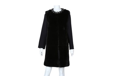 Lot 615 - Miu Miu Black Fur Embellished Coat - Size 44