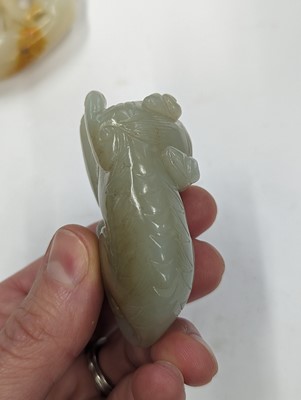 Lot 720 - A GROUP OF THREE CHINESE CELADON JADE CARVINGS