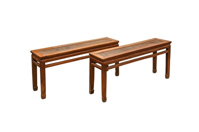 Lot 84 - A PAIR OF CHINESE WOOD NARROW BENCHES