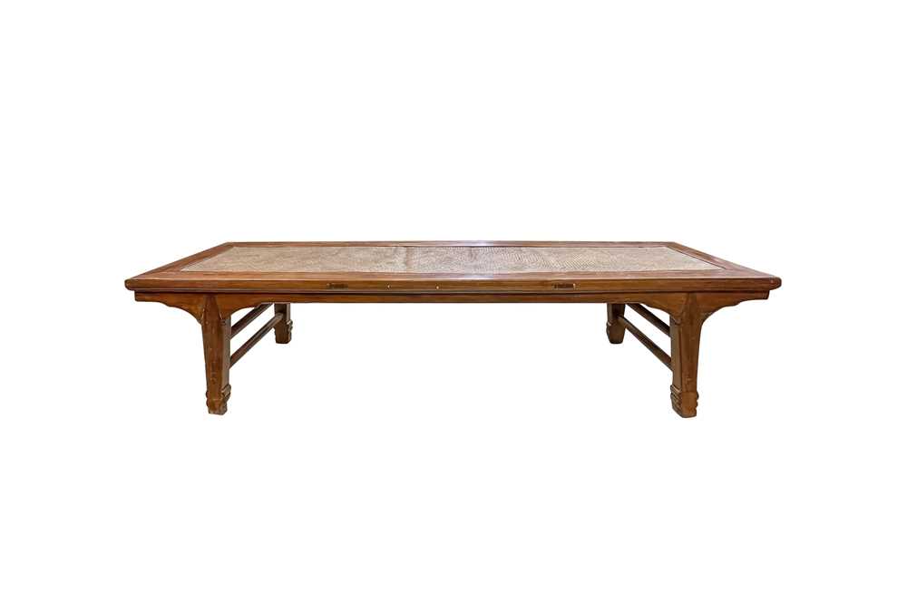 Lot 79 - A LARGE CHINESE YUMU WOOD BENCH