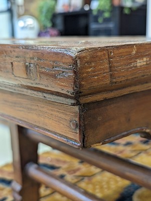 Lot 79 - A LARGE CHINESE YUMU WOOD BENCH