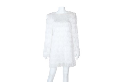 Lot 16 - Balmain White Fringe Tiered Mini Dress - Size 34