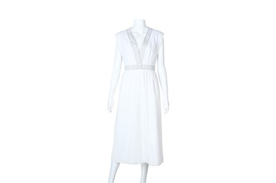Lot 455 - Hermes White Embroidered Sleeveless Midi Dress - Size 38