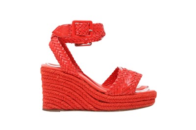 Lot 27 - Hermes Red Sofia Espadrille Wedge Sandal - Size 37