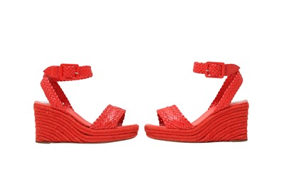 Lot 27 - Hermes Red Sofia Espadrille Wedge Sandal - Size 37