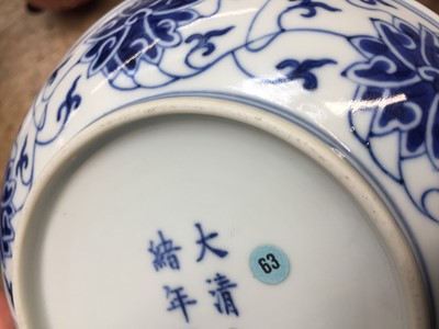 Lot 127 - A CHINESE BLUE AND WHITE 'LOTUS SCROLL' DISH