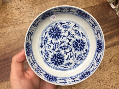 Lot 127 - A CHINESE BLUE AND WHITE 'LOTUS SCROLL' DISH