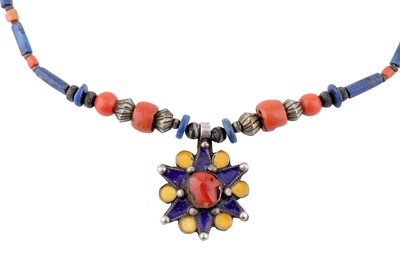 Lot 295 - A MOROCCAN NECKLACE AND WHITE METAL CUFF