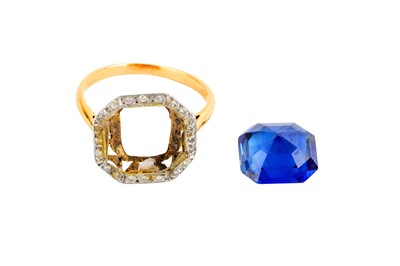 Lot 20 - A SYNTHETIC SAPPHIRE AND A DIAMOND-SET RING MOUNT