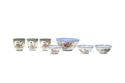 Lot 679 - A GROUP OF THREE CHINESE EGGSHELL PORCELAIN CUPS AND FOUR BOWLS