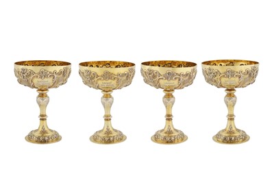 Lot 409 - Horseracing interest – A set of four Victorian sterling silver gilt dessert bowls or cups, London 1861 by George Fox