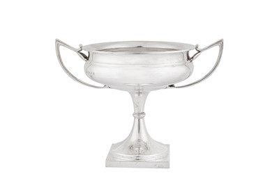 Lot 371 - A George V sterling silver twin handled pedestal trophy Birmingham 1926 by Alexander Clark and Co