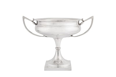Lot 371 - A George V sterling silver twin handled pedestal trophy Birmingham 1926 by Alexander Clark and Co