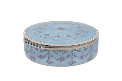 Lot 80 - A large and fine early 20th century Swiss silver and guilloche enamel box, circa 1920