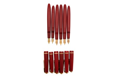 Lot 94 - A GROUP OF SIX RED PARKER FOUNTAIN PENS