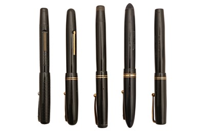 Lot 86 - A GROUP OF FIVE BLACK 'SWAN' FOUNTAIN PENS