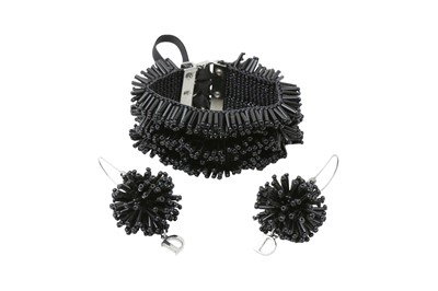 Lot 513 - Christian Dior Black Bead Cuff and Drop Pierced Earrings