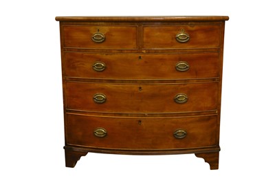 Lot 182 - A 19TH CENTURY MAHOGANY BOW FRONT CHEST OF DRAWERS