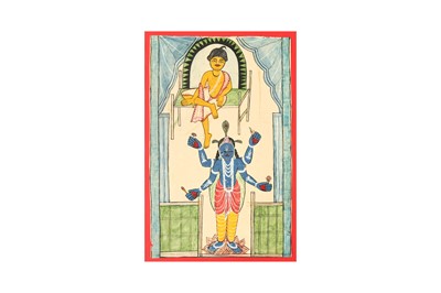 Lot 336 - A BRAHMIN PRIEST OFFICIATING A PUJA FOR A MURTI (ICON) OF VISHNU