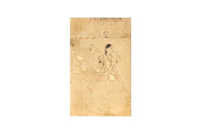 Lot 315 - A PREPARATORY DRAWING OF A NAYIKA UNDER A TREE