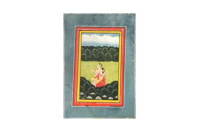 Lot 341 - TWO MEWAR PAINTINGS: A ROYAL COUPLE ON A TERRACE AND TWO MAIDENS IN THE WILDERNESS