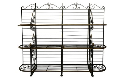 Lot 193 - A TURN OF THE LAST CENTURY FRENCH WROUGHT IRON AND BRASS BAKERS RACK