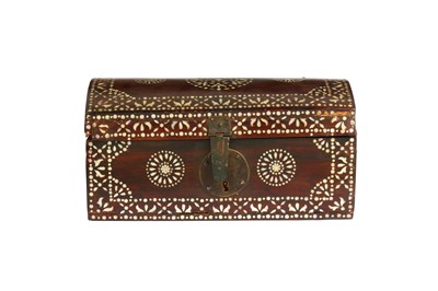 Lot 252 - λ A CARVED HARDWOOD MOTHER-OF-PEARL-INLAID TRAVELLING CASKET