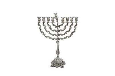 Lot 1134 - JUDAICA - A MID TO LATE 20TH CENTURY UNMARKED SILVER MENORAH