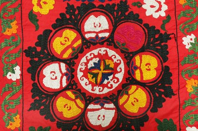 Lot 330 - TWO SUZANI FURNISHING HANGINGS AND A SUZANI PANEL