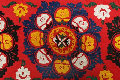 Lot 330 - TWO SUZANI FURNISHING HANGINGS AND A SUZANI PANEL