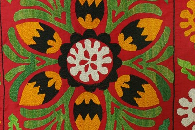 Lot 330 - TWO SUZANI FURNISHING HANGINGS AND A SUZANI PANEL