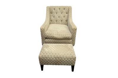 Lot 398 - DAVID SEYFRIED LTD; A CONTEMPORARY GEORGIAN STYLE ARMCHAIR AND FOOTSTOOL