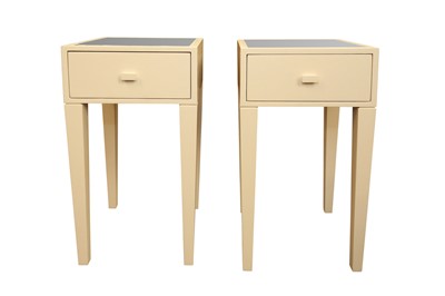 Lot 392 - JULIAN CHICHESTER; A PAIR OF CONTEMPORARY COLOURIST 'HOLLY' BEDSIDE TABLES