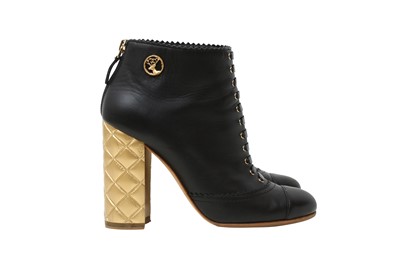 Lot 378 - Chanel Black Quilted Ankle Boot - Size 36.5