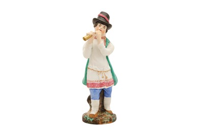 Lot 415 - A RUSSIAN PORCELAIN FIGURE OF A MUSICIAN, POSSIBLY KUDINOV, MID 19TH CENTURY