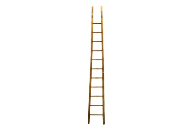 Lot 374 - A FAUX BAMBOO OAK LEAN-TO LADDER