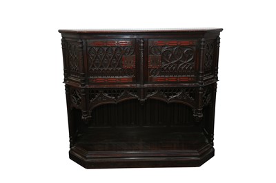 Lot 199 - AN OAK GOTHIC REVIVAL CREDENCE CUPBOARD, EARLY 20TH CENTURY